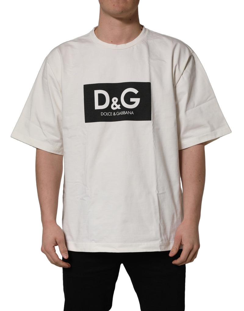 Dolce & Gabbana White Logo Print Cotton Crew Neck Men T-shirt