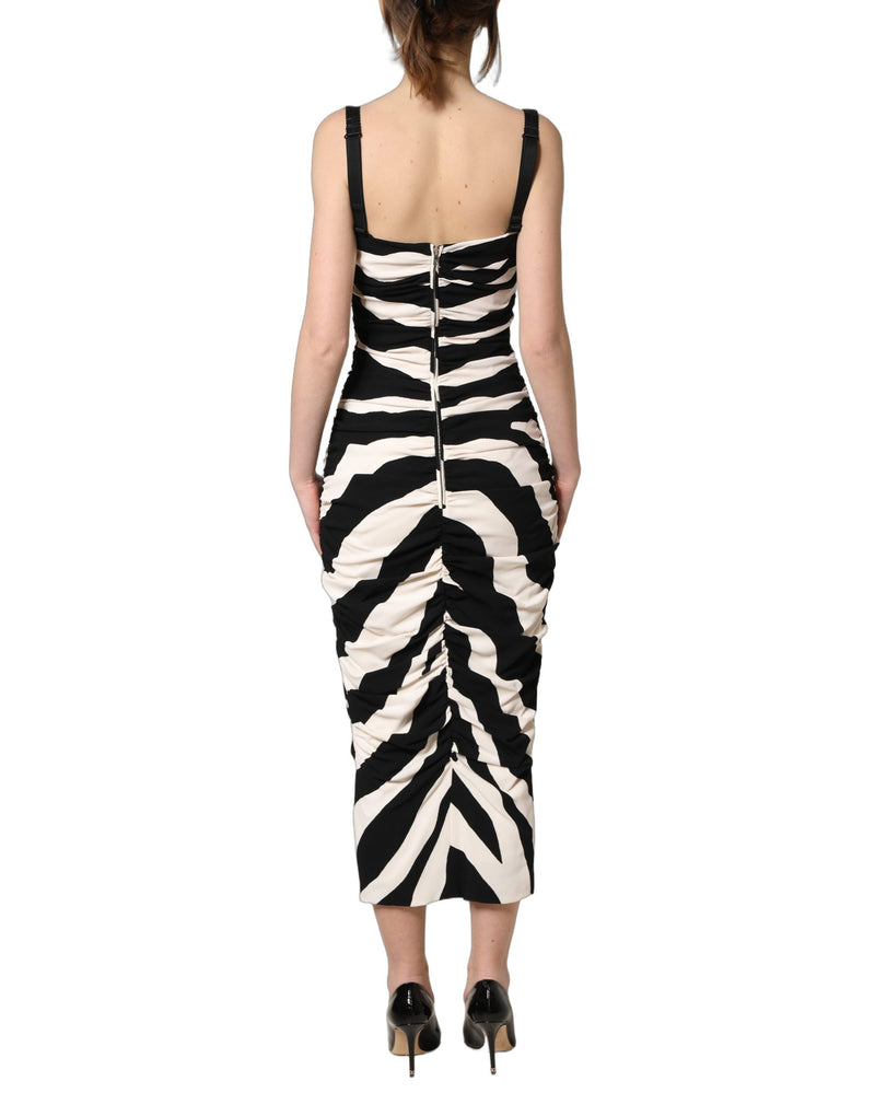 Dolce & Gabbana Black White Zebra Cady Calf Length Dress