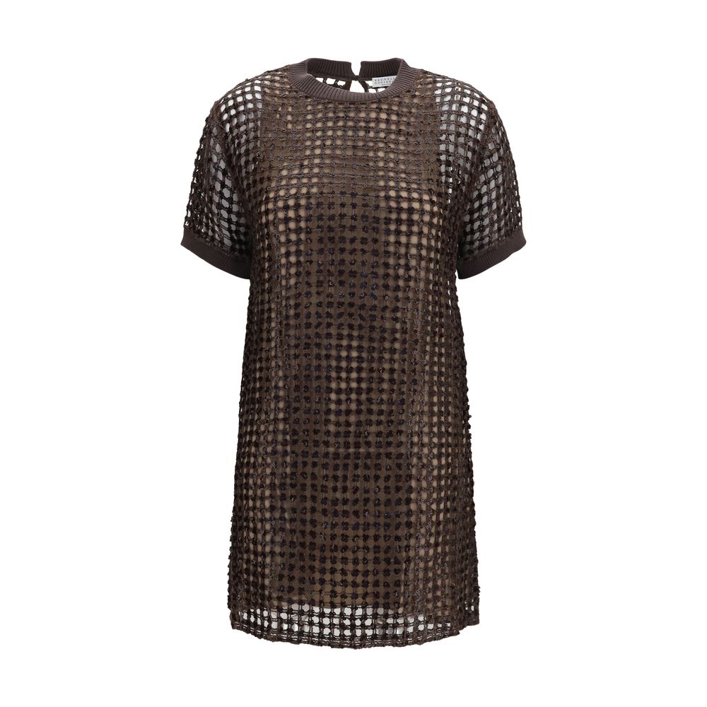 Brunello Cucinelli Brown Silk Cocktail Dress - Elegant Mini Design