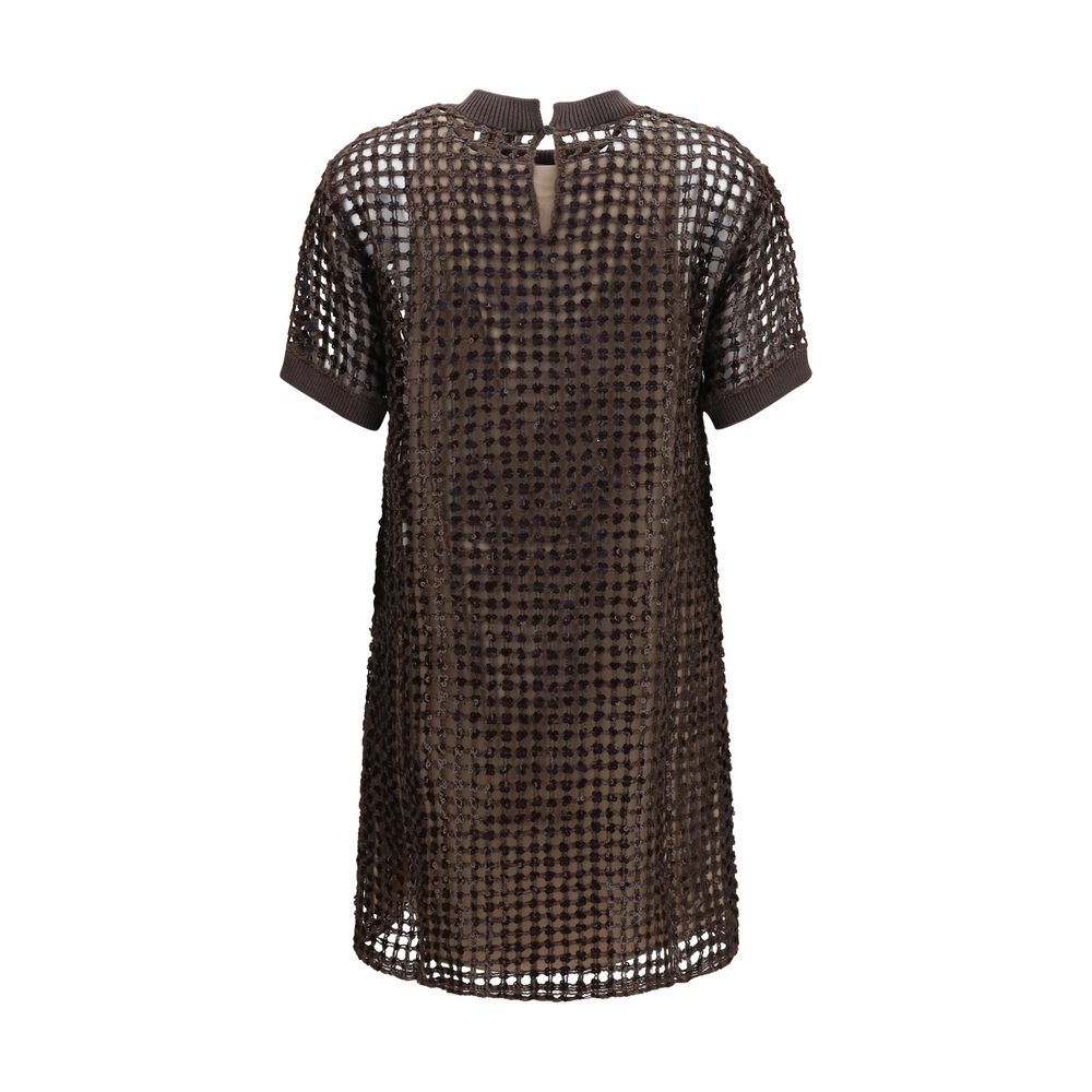 Brunello Cucinelli Brown Silk Cocktail Dress - Elegant Mini Design