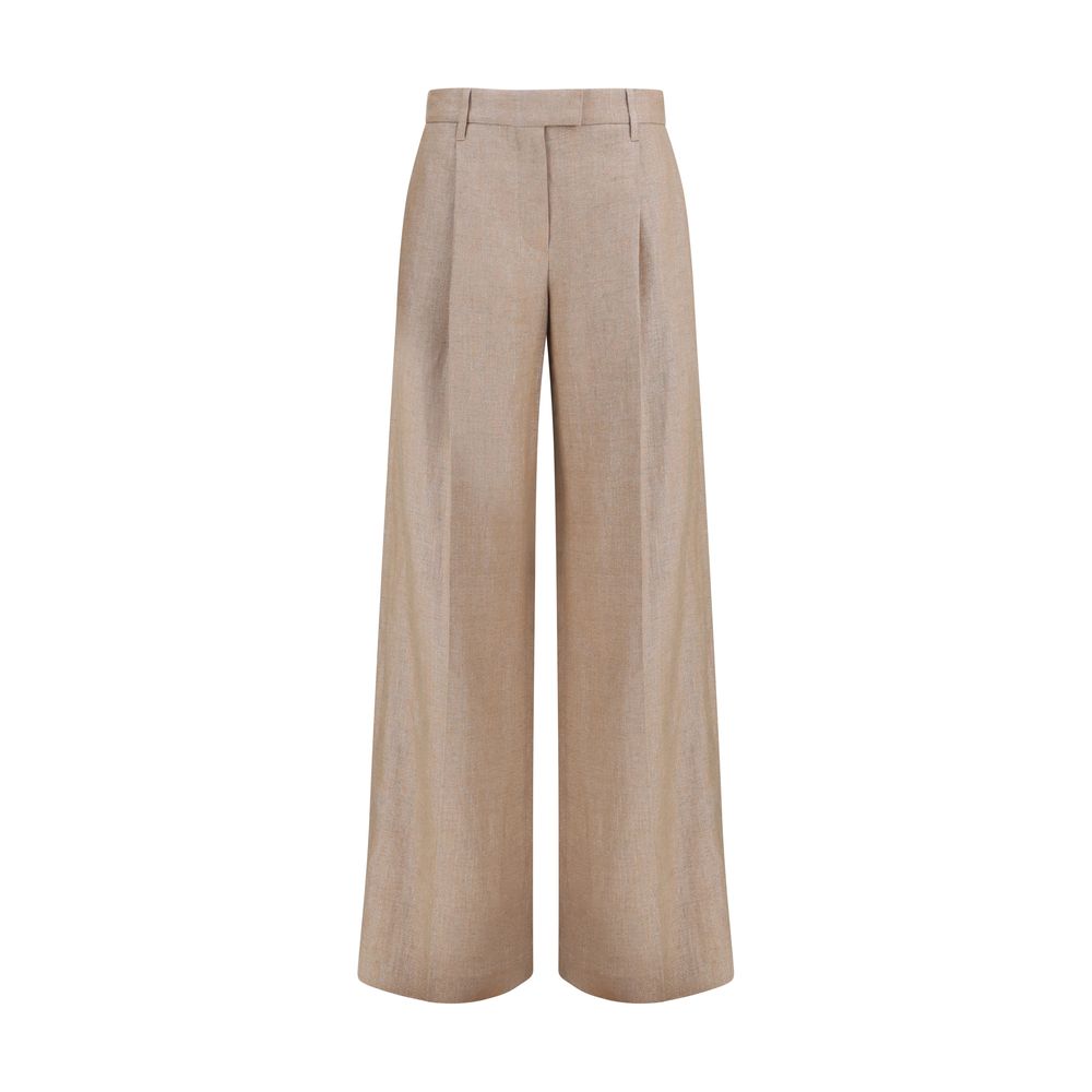 Brunello Cucinelli Beige Linen Casual Pants for Women