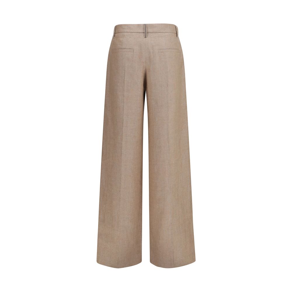 Brunello Cucinelli Beige Linen Casual Pants for Women