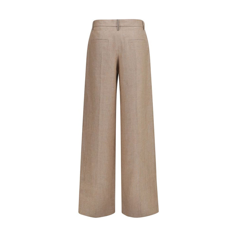 Brunello Cucinelli Beige Linen Casual Pants for Women