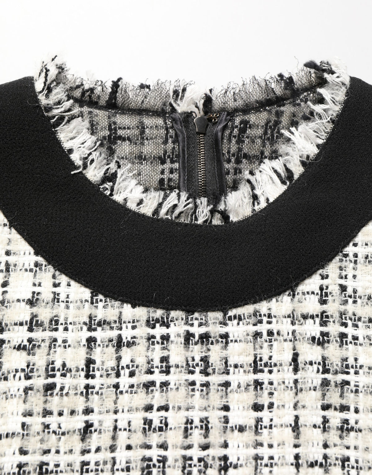 Dolce & Gabbana Black White Tweed Sheath A-line Midi Dress