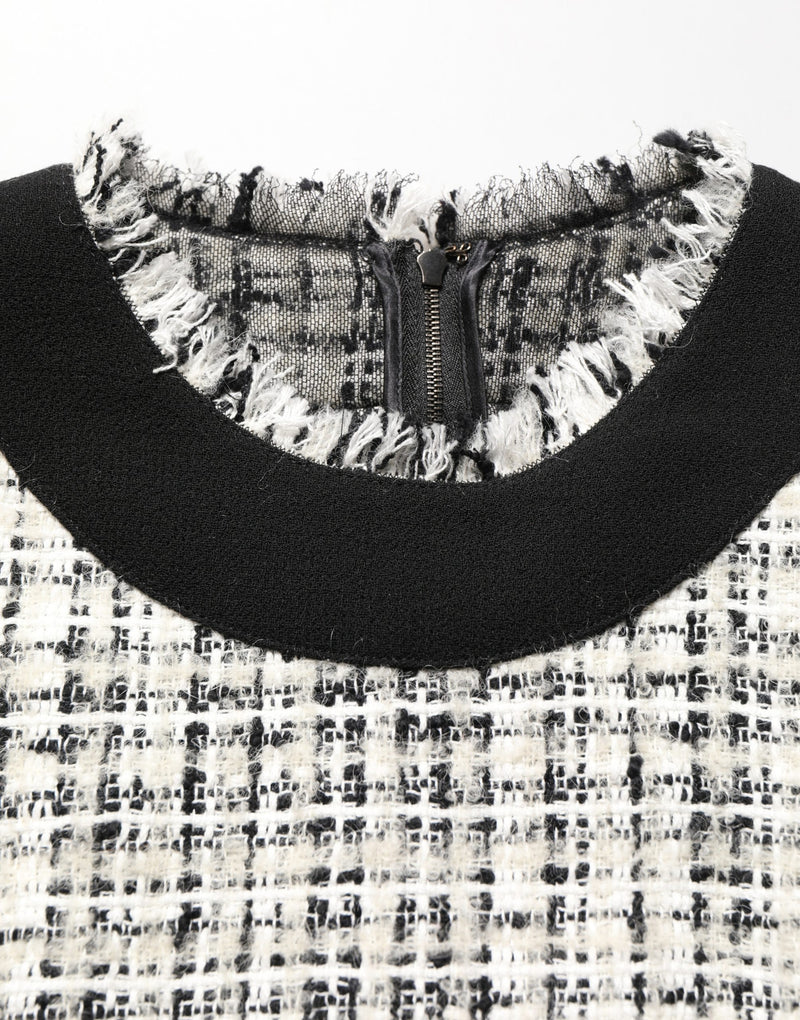 Dolce & Gabbana Black White Tweed Sheath A-line Midi Dress