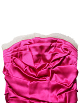 Dolce & Gabbana Hot Pink Ruched Satin Strapless Gown Dress