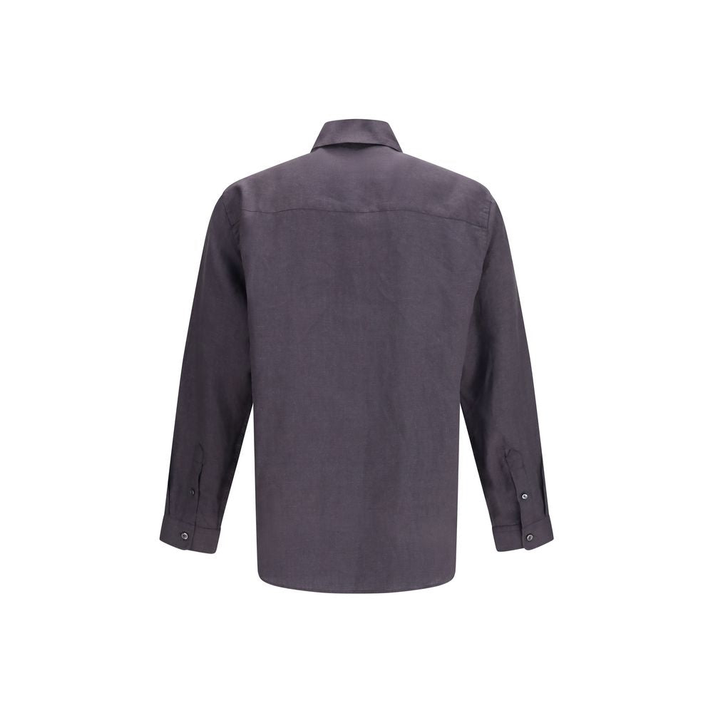 Deperlu Gray Linen Shirt - Relaxed Elegance for Men