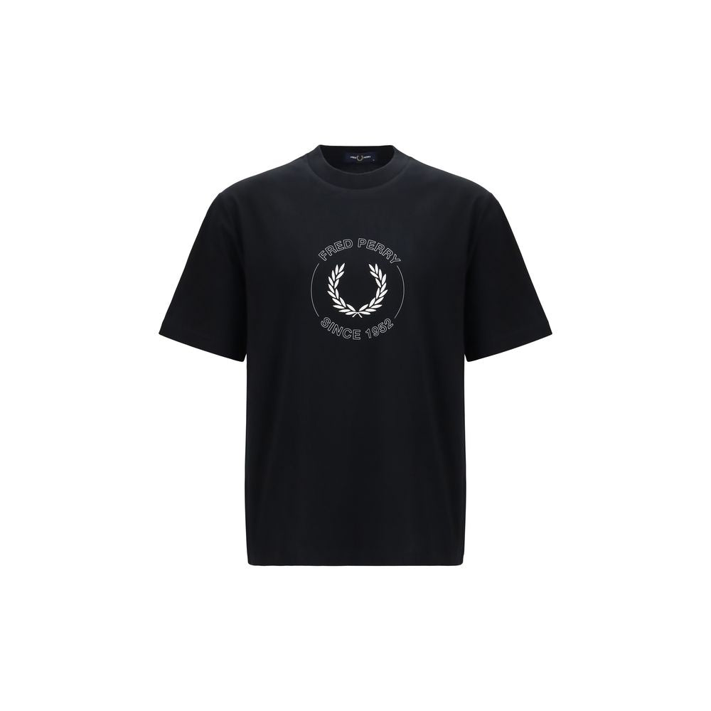 Fred Perry Black Cotton T-Shirt with Embroidered Laurel Wreath