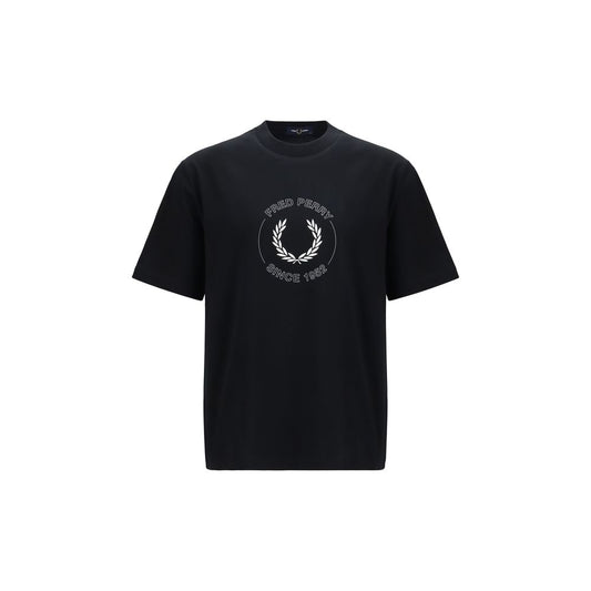 Fred Perry Black Cotton T-Shirt with Embroidered Laurel Wreath