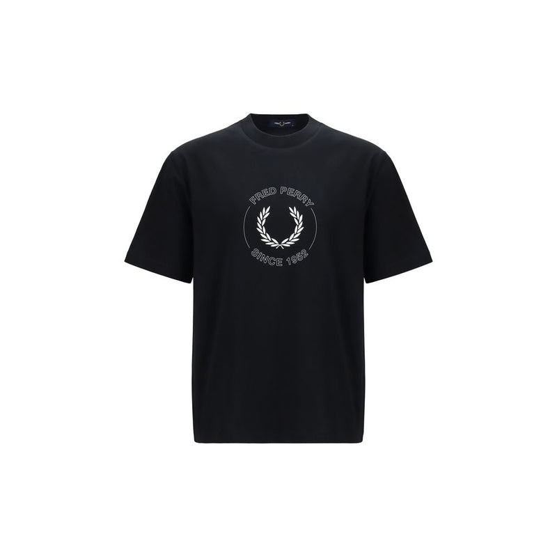 Fred Perry Black Cotton T-Shirt with Graphic Print