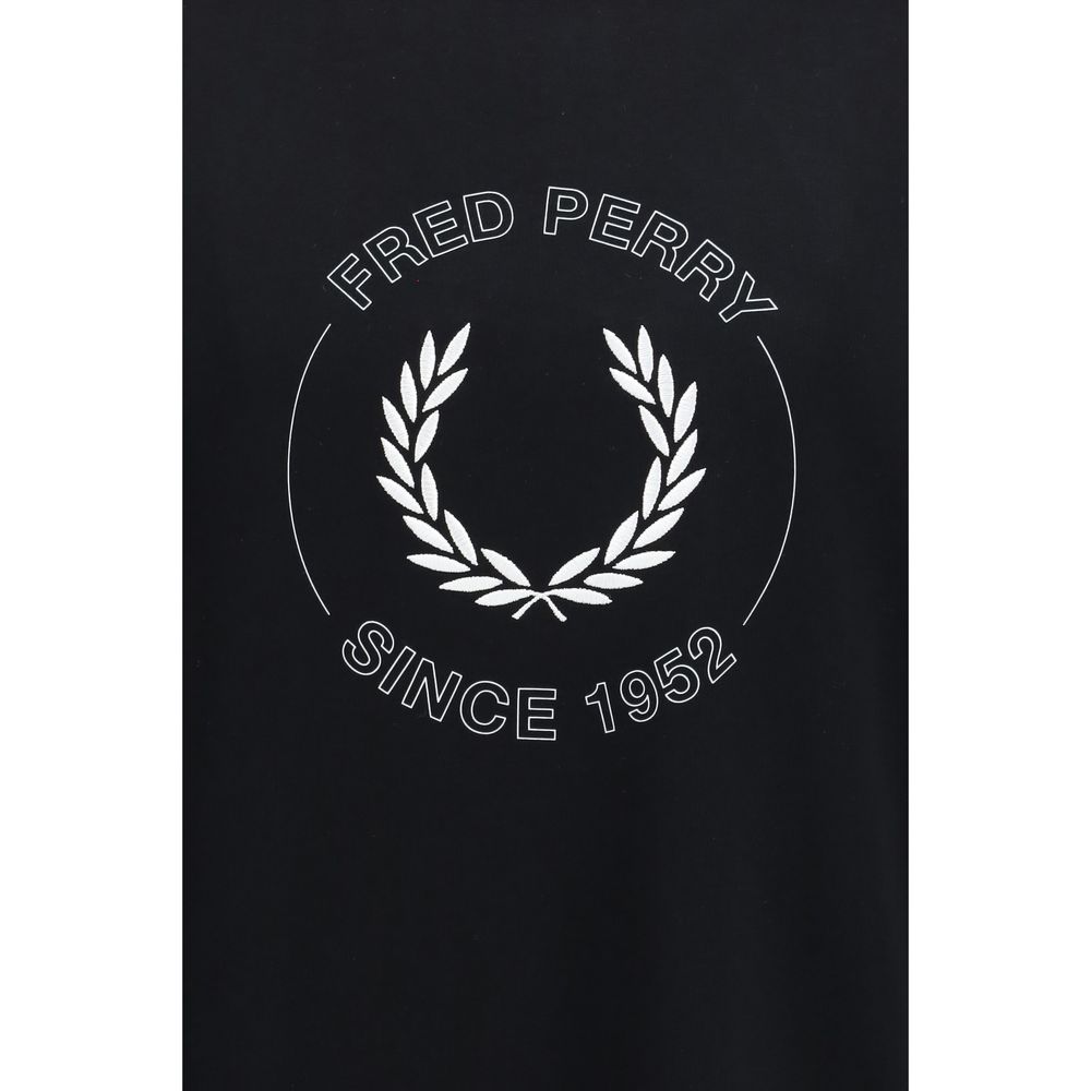 Fred Perry Black Cotton T-Shirt with Embroidered Laurel Wreath