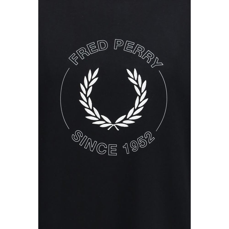 Fred Perry Black Cotton T-Shirt with Graphic Print