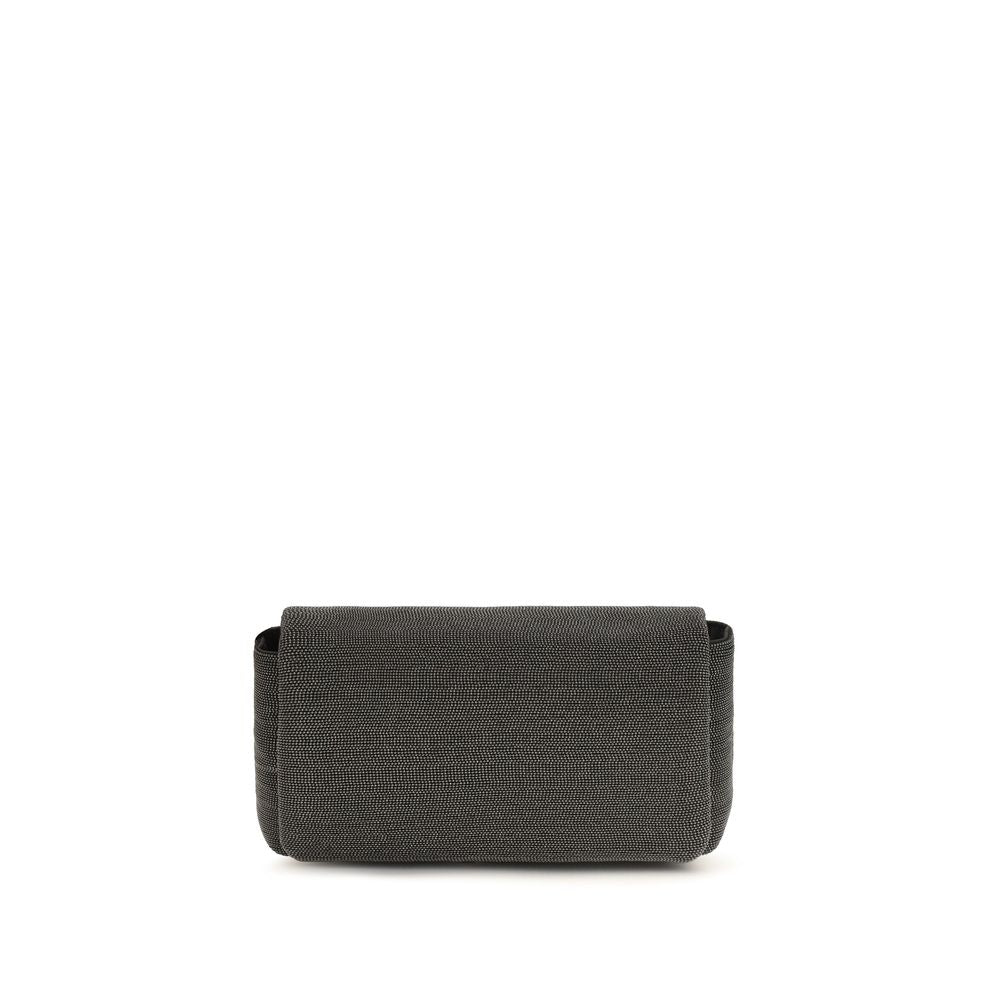 Brunello Cucinelli Black Leather Shoulder Bag - Precious Flap Design