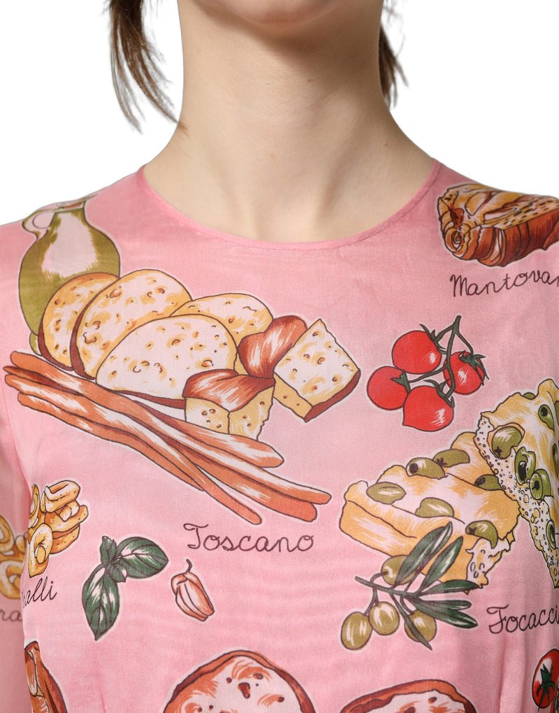 Dolce & Gabbana Light Pink Bread Print Pleated Maxi Dress