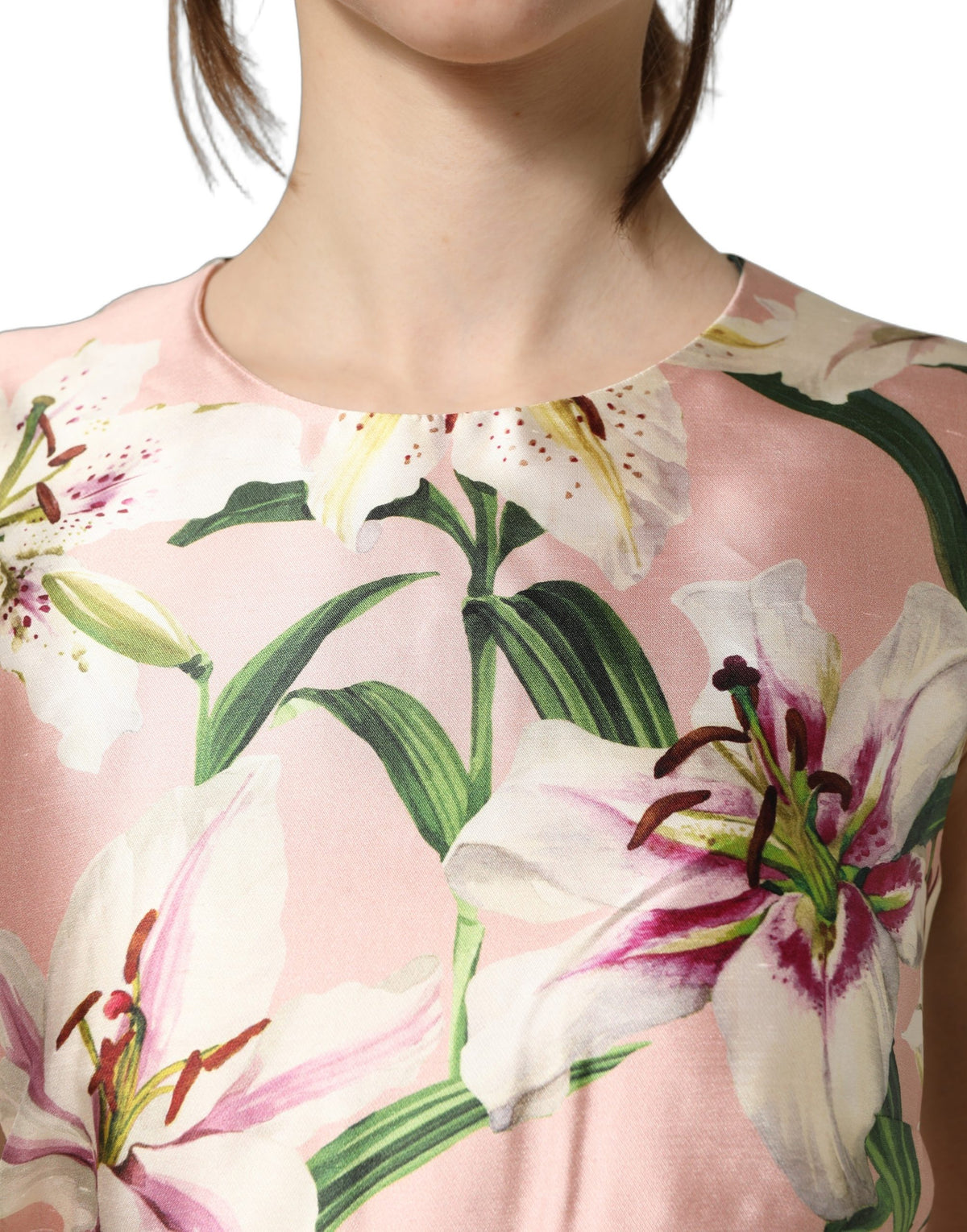 Dolce & Gabbana Light Pink Lily Print Sleeveless Sheath Dress