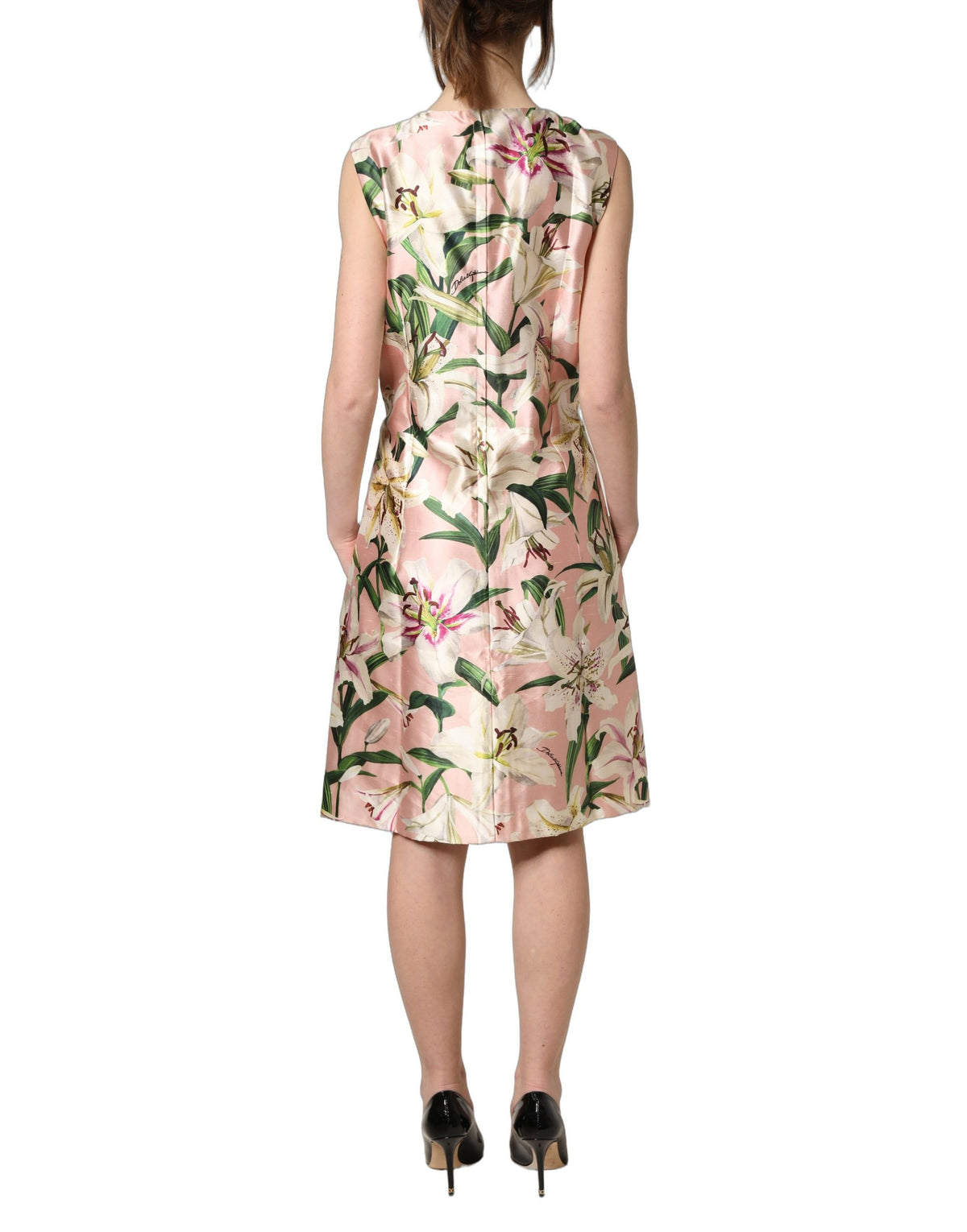 Dolce & Gabbana Light Pink Lily Print Sleeveless Sheath Dress