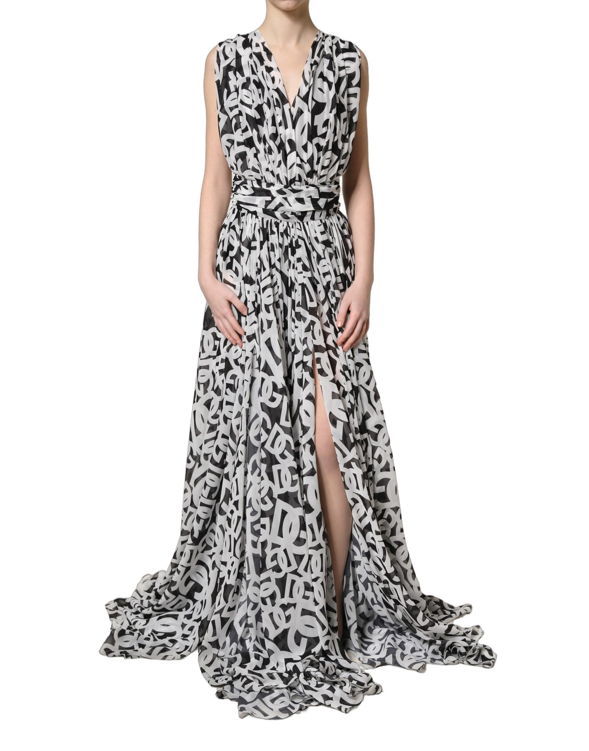Dolce & Gabbana Black White Logo Sleeveless Maxi Dress