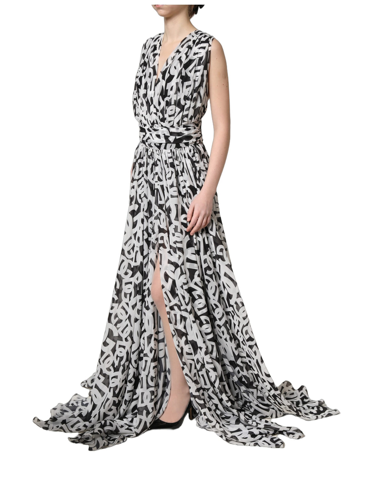Dolce & Gabbana Black White Logo Sleeveless Maxi Dress