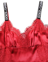 Dolce & Gabbana Red Silk Sleeveless Maxi Dress with Lace Trim
