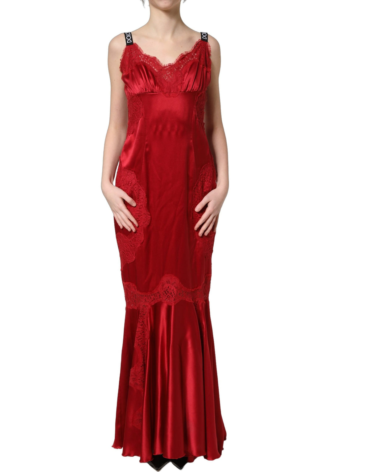 Dolce & Gabbana Red Silk Sleeveless Maxi Dress with Lace Trim