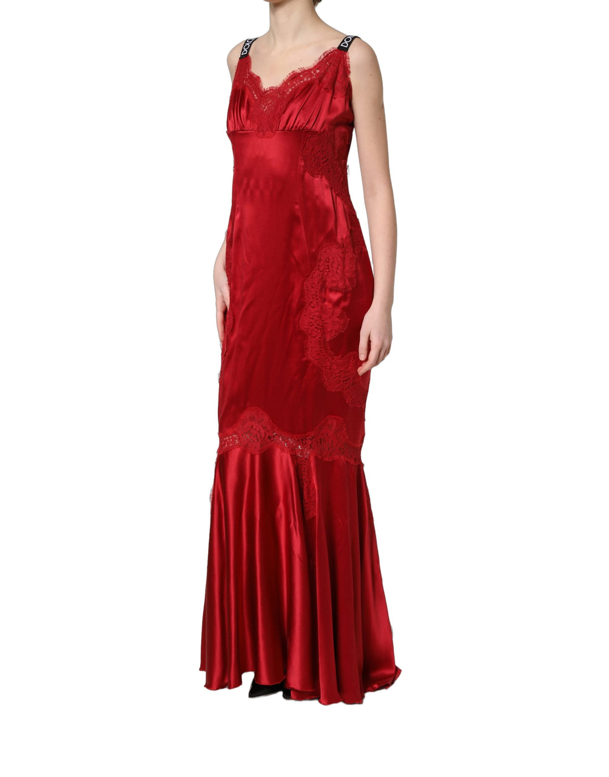 Dolce & Gabbana Red Silk Sleeveless Maxi Dress with Lace Trim