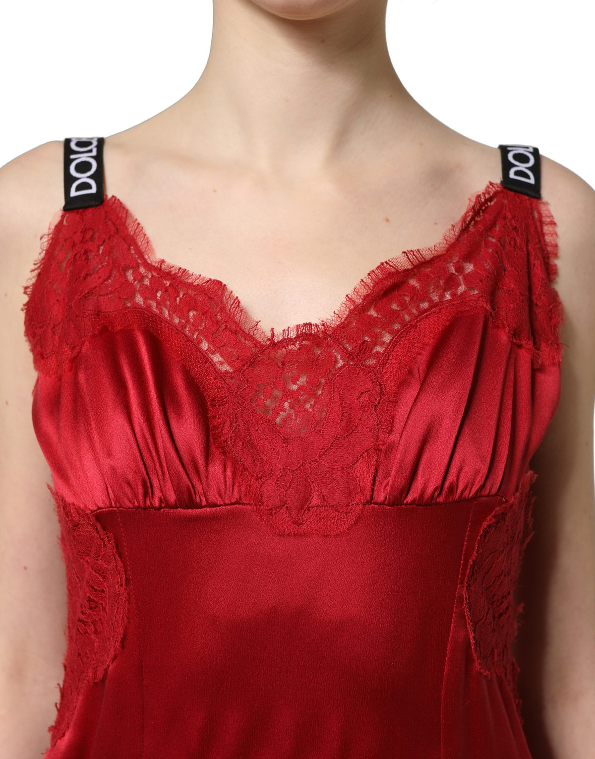 Dolce & Gabbana Red Silk Sleeveless Maxi Dress with Lace Trim