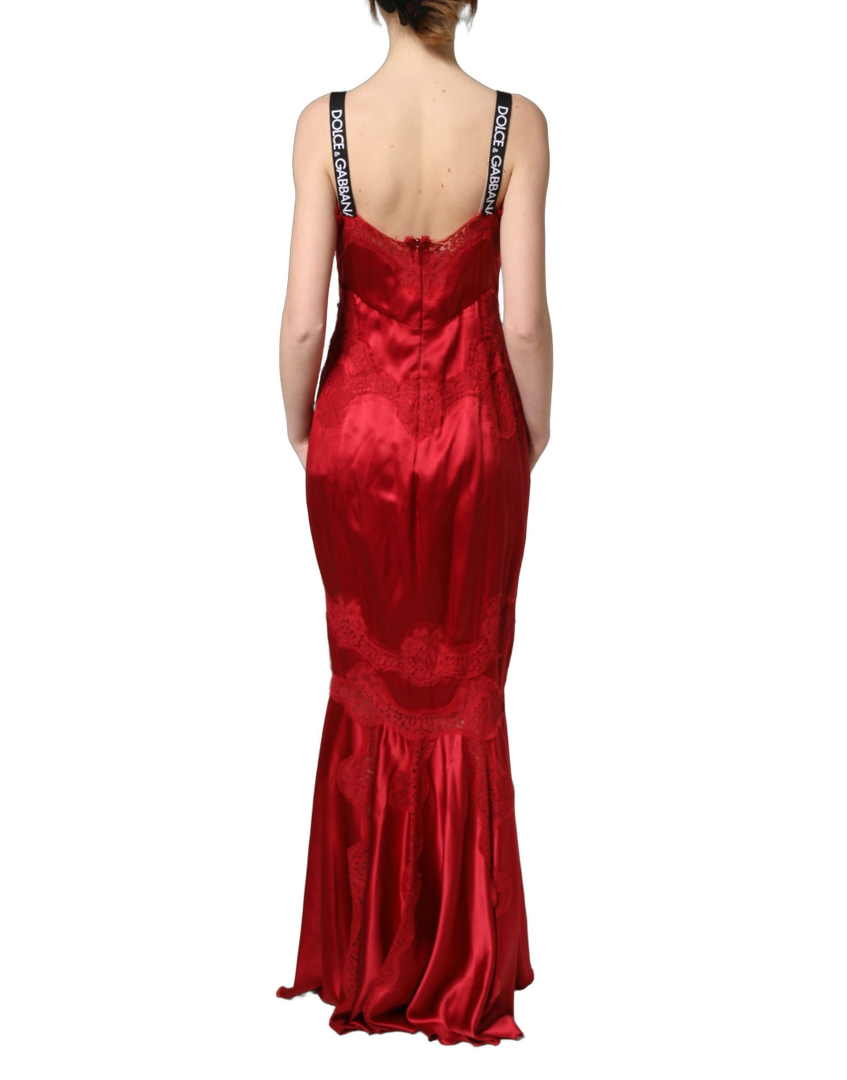Dolce & Gabbana Red Silk Sleeveless Maxi Dress with Lace Trim