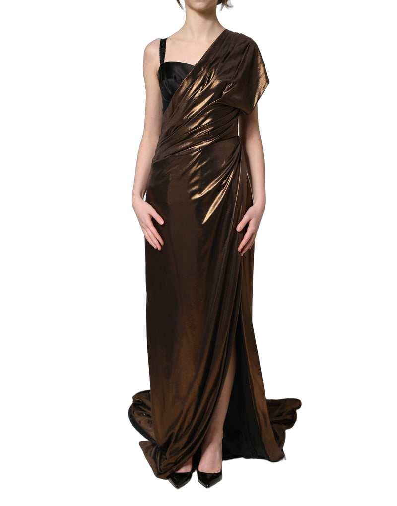 Dolce & Gabbana Bronze Asymmetrical Draping One-Shoulder Dress