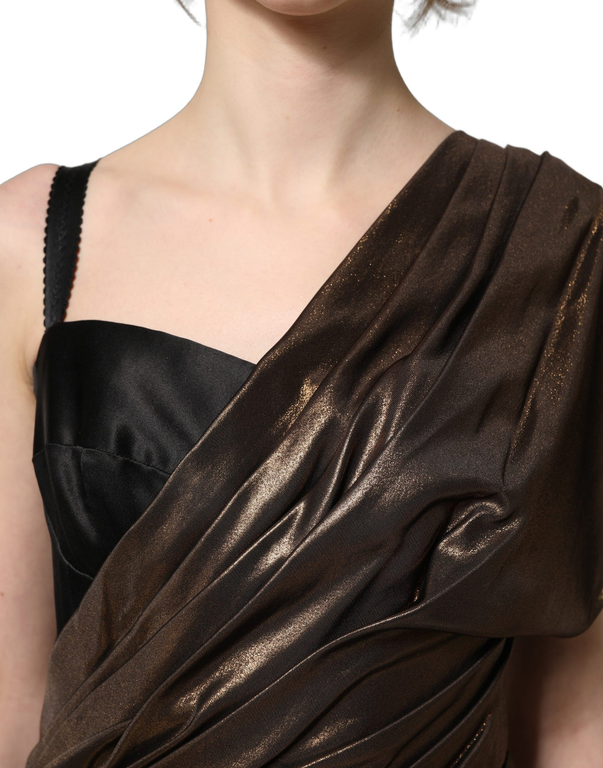 Dolce & Gabbana Bronze Asymmetrical Draping One-Shoulder Dress
