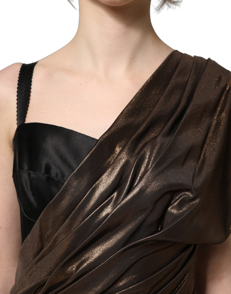Dolce & Gabbana Bronze Asymmetrical Draping One-Shoulder Dress