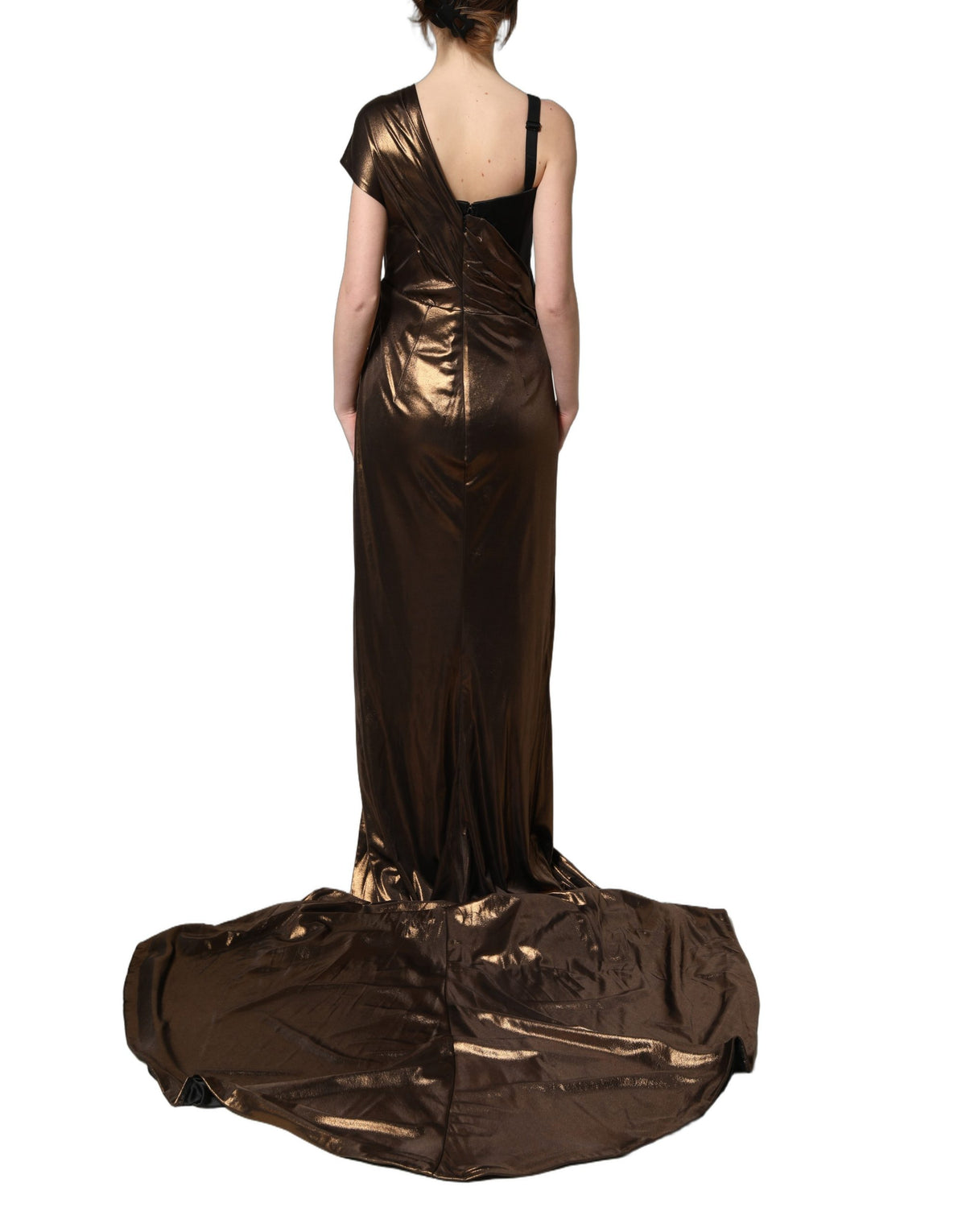 Dolce & Gabbana Bronze Asymmetrical Draping One-Shoulder Dress