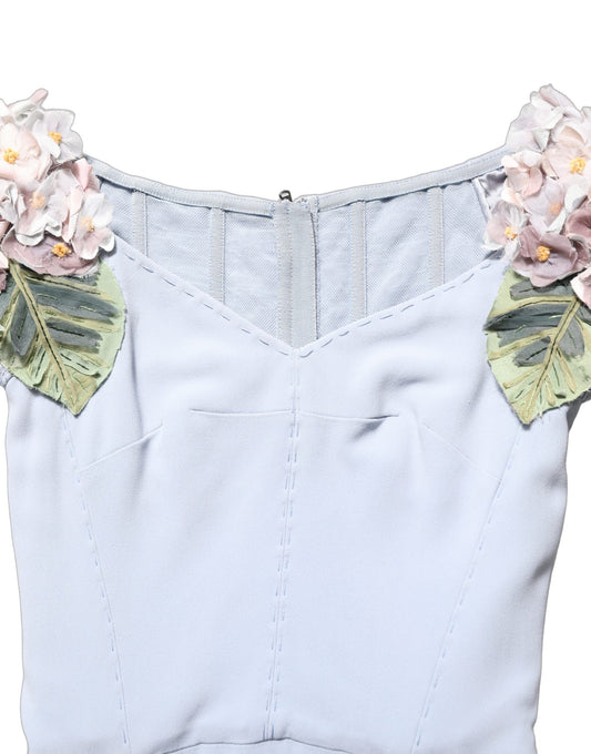 Dolce & Gabbana Light Blue Hydrangea Embellished Cap Sleeve Dress