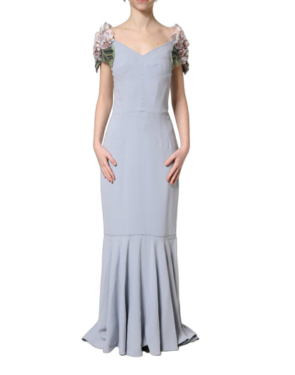 Dolce & Gabbana Light Blue Hydrangea Embellished Cap Sleeve Dress