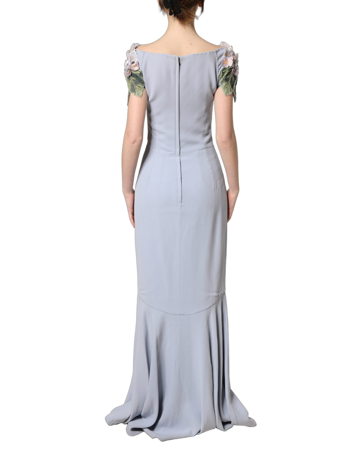 Dolce & Gabbana Light Blue Hydrangea Embellished Cap Sleeve Dress