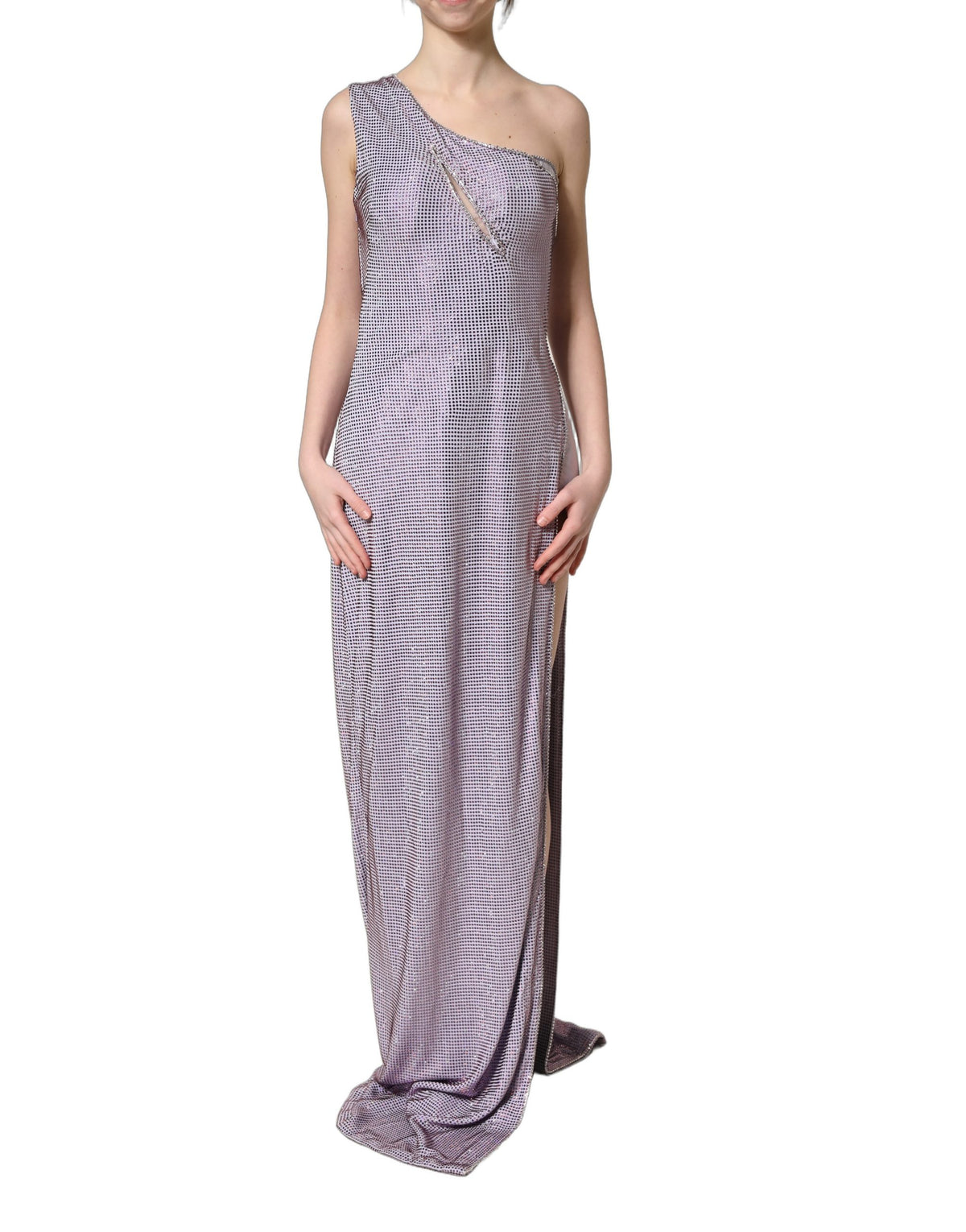 Dolce & Gabbana Purple Crystal One Shoulder Evening Gown Dress