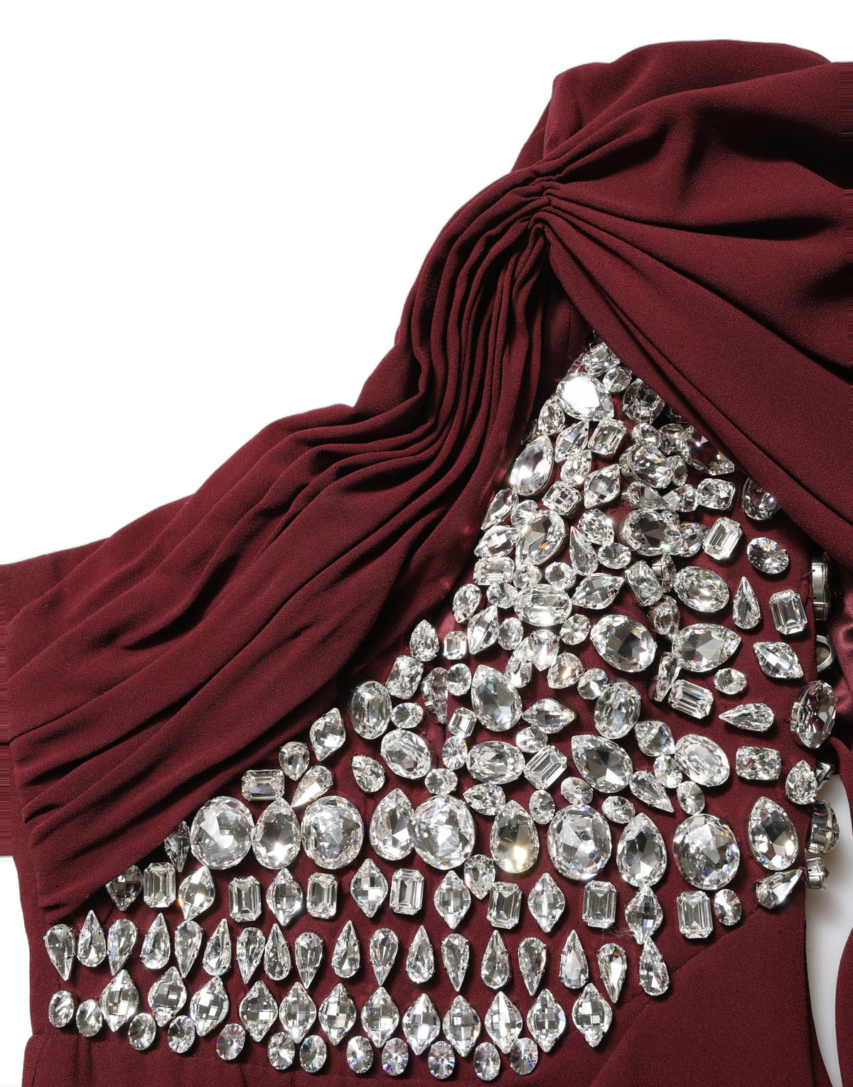 Dolce & Gabbana Maroon Crystal One Shoulder Evening Gown Dress