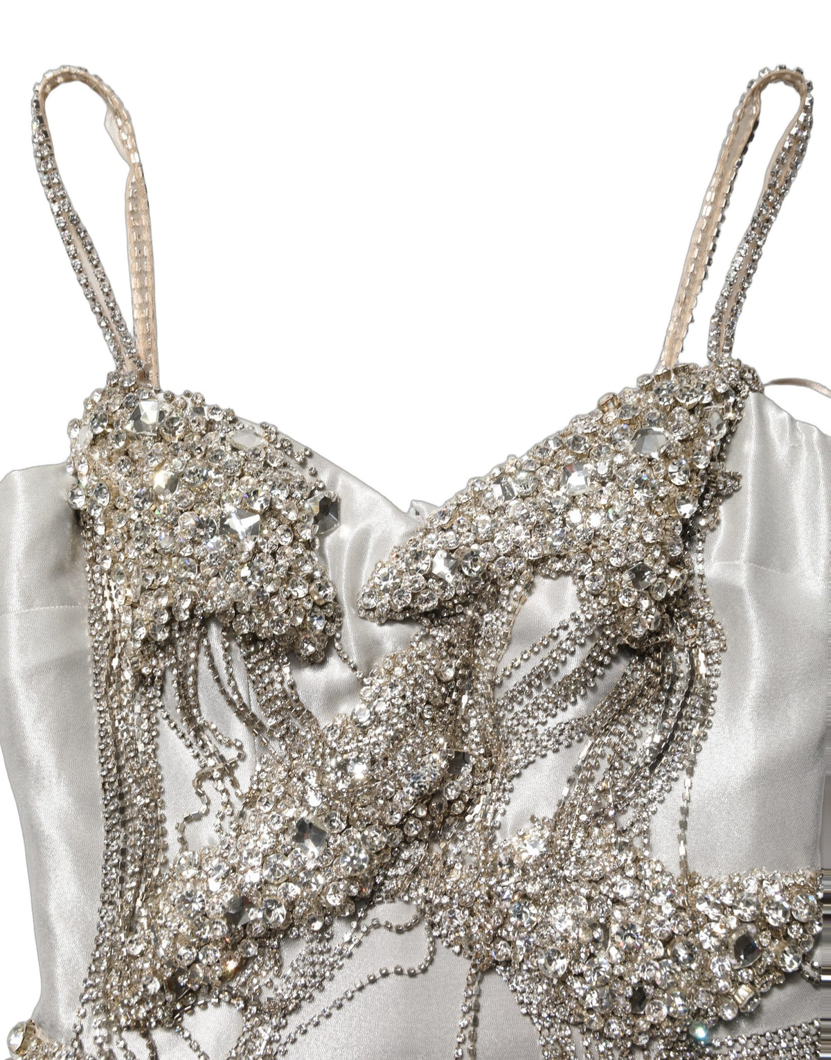 Dolce & Gabbana Silver Crystal Embellished Evening Gown Dress