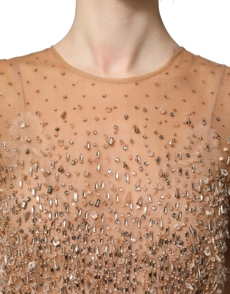 Dolce & Gabbana Brown Crystal Embellished Mermaid Gown Dress