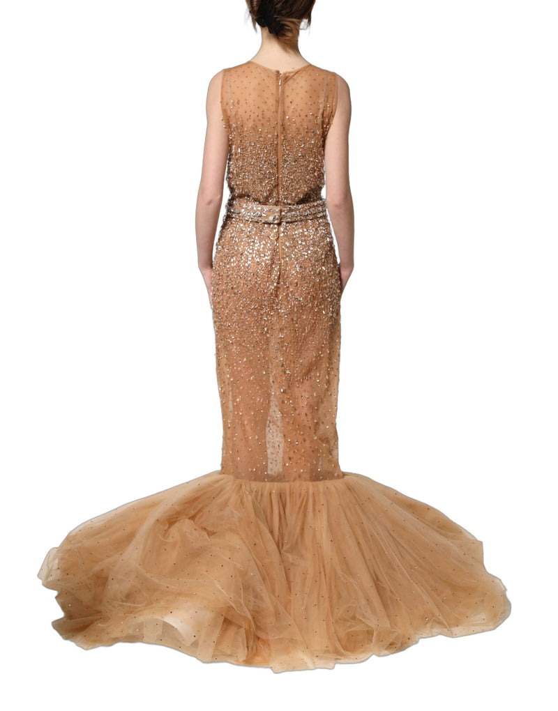 Dolce & Gabbana Brown Crystal Embellished Mermaid Gown Dress