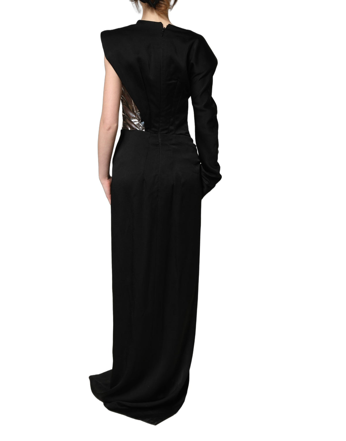 Dolce & Gabbana Black Silver One Shoulder Cocktail Gown Dress