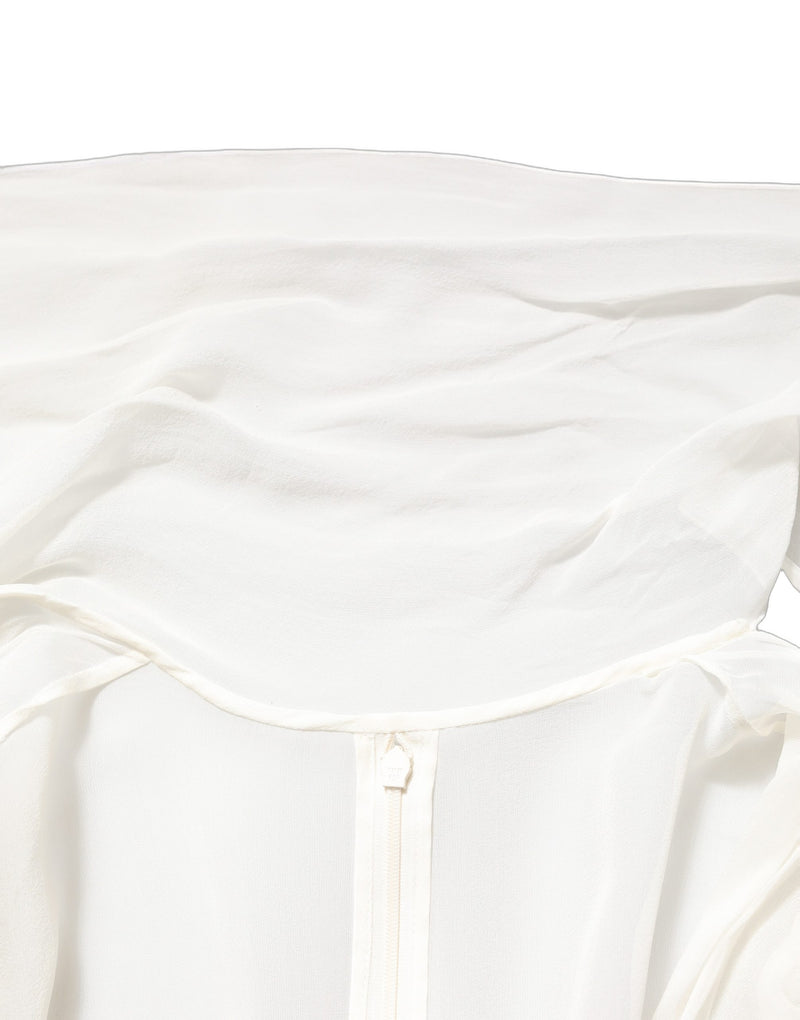 Dolce & Gabbana White Silk Sheer Draped Long Gown Dress