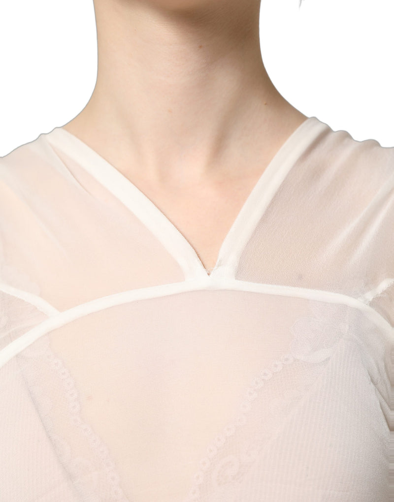 Dolce & Gabbana White Silk Sheer Draped Long Gown Dress