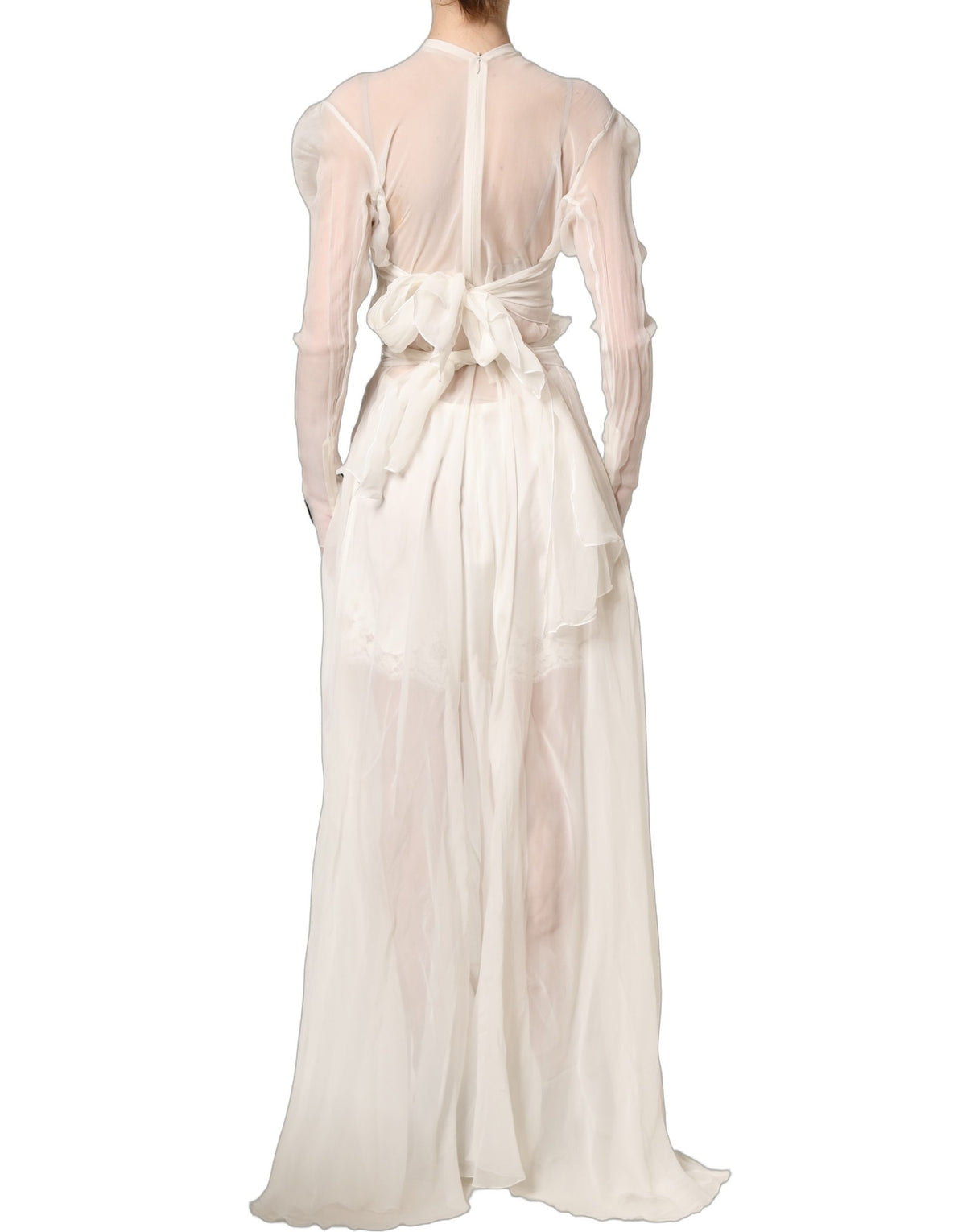 Dolce & Gabbana White Silk Sheer Draped Long Gown Dress