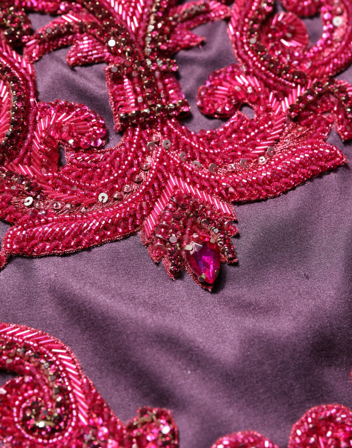 Dolce & Gabbana Purple Silk Crystal Strapless Floor Length Gown