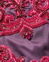Dolce & Gabbana Purple Silk Crystal Strapless Floor Length Gown