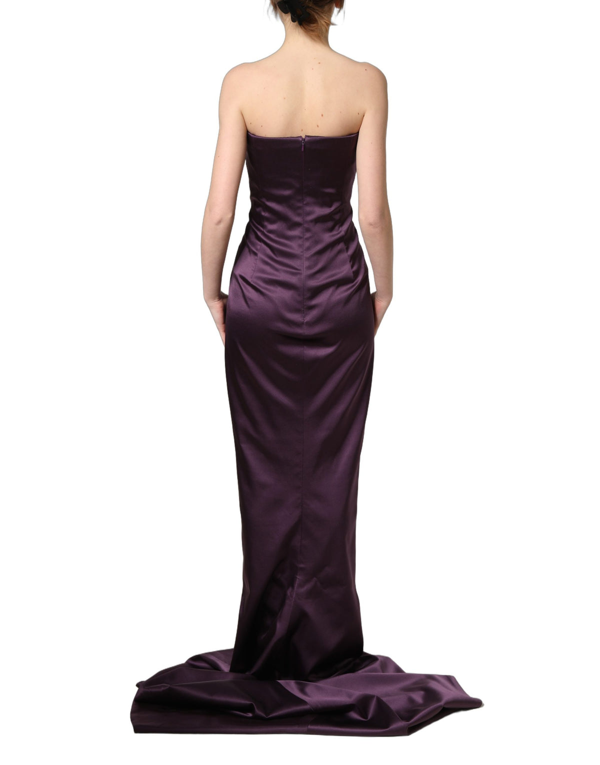 Dolce & Gabbana Purple Silk Crystal Strapless Floor Length Gown