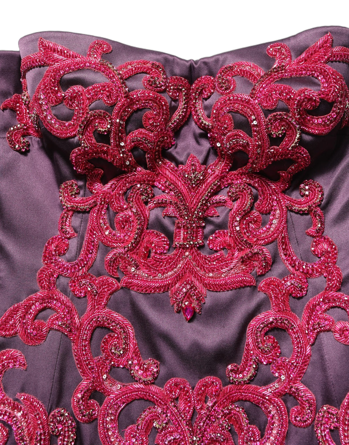 Dolce & Gabbana Purple Silk Crystal Strapless Floor Length Gown