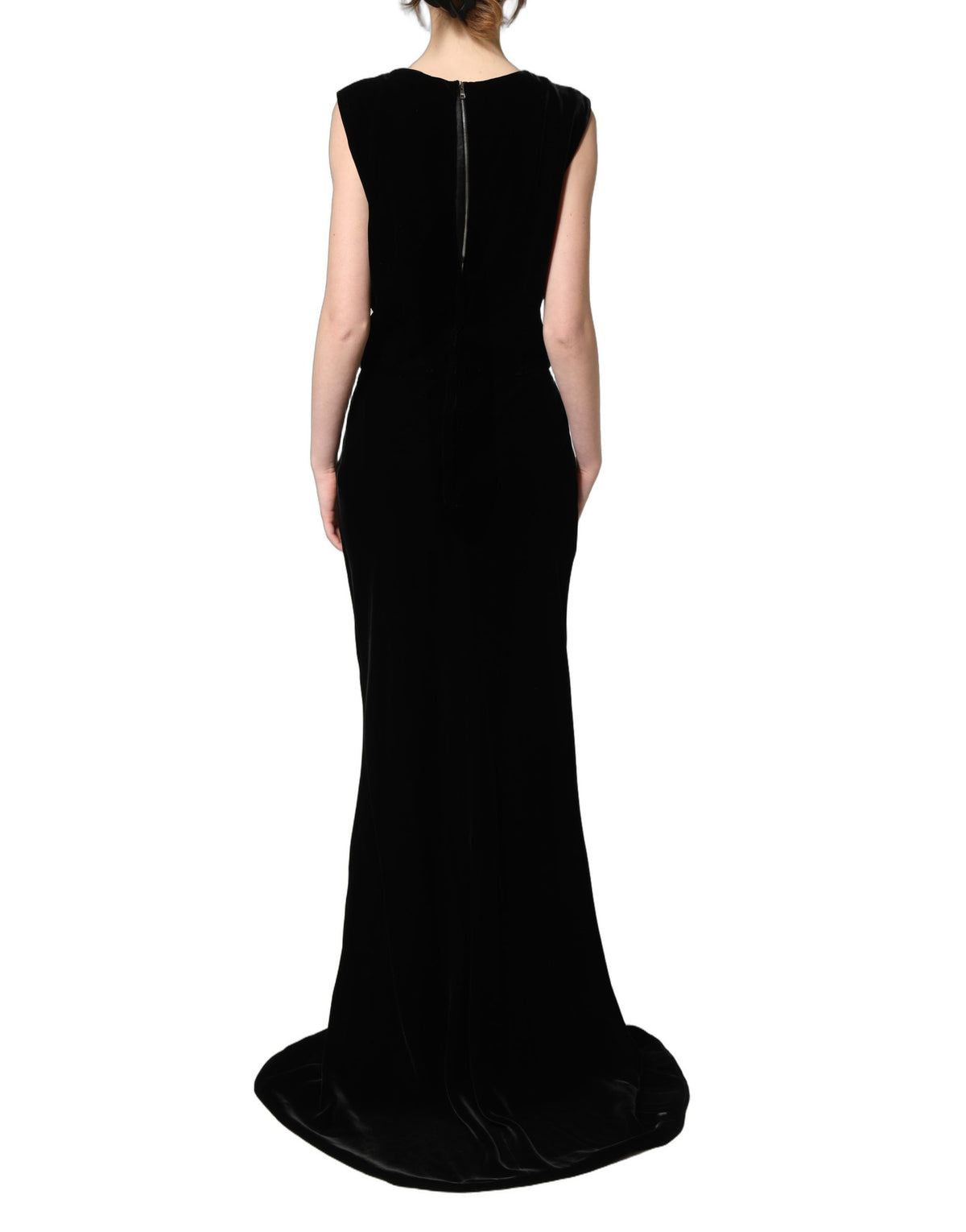 Dolce & Gabbana Black Viscose Velvet Floor Length Gown Dress