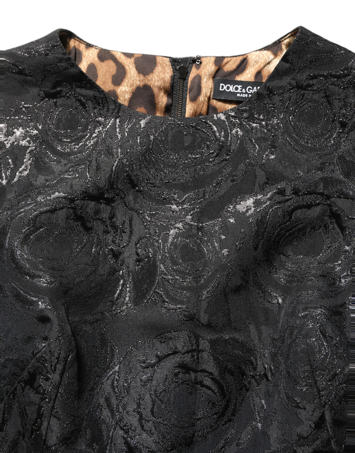 Dolce & Gabbana Black Floral Jacquard Flared A-line Dress