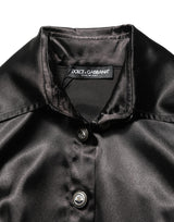 Dolce & Gabbana Black Satin Long Puff Sleeves Pleated Dress